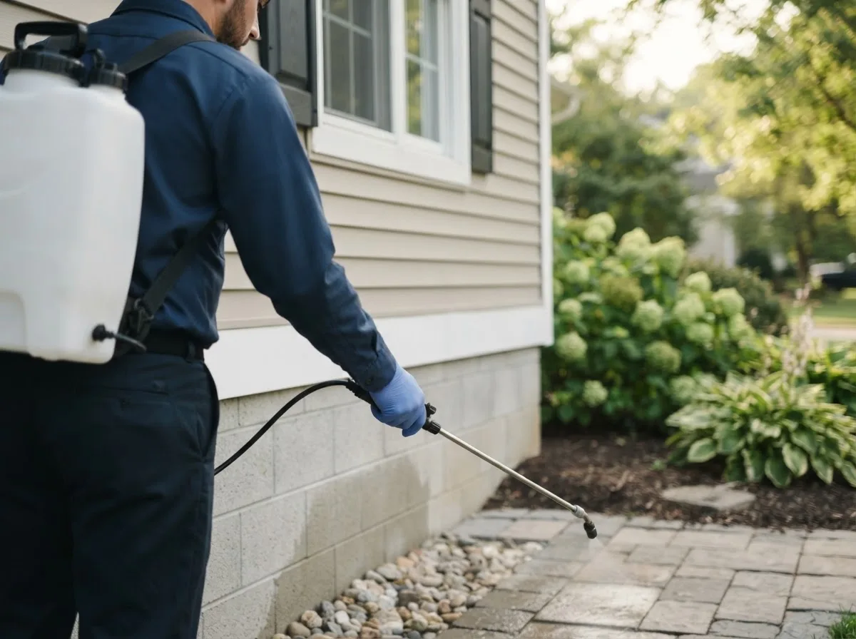 Pest control technician inspecting a home in Honey Creek, IA